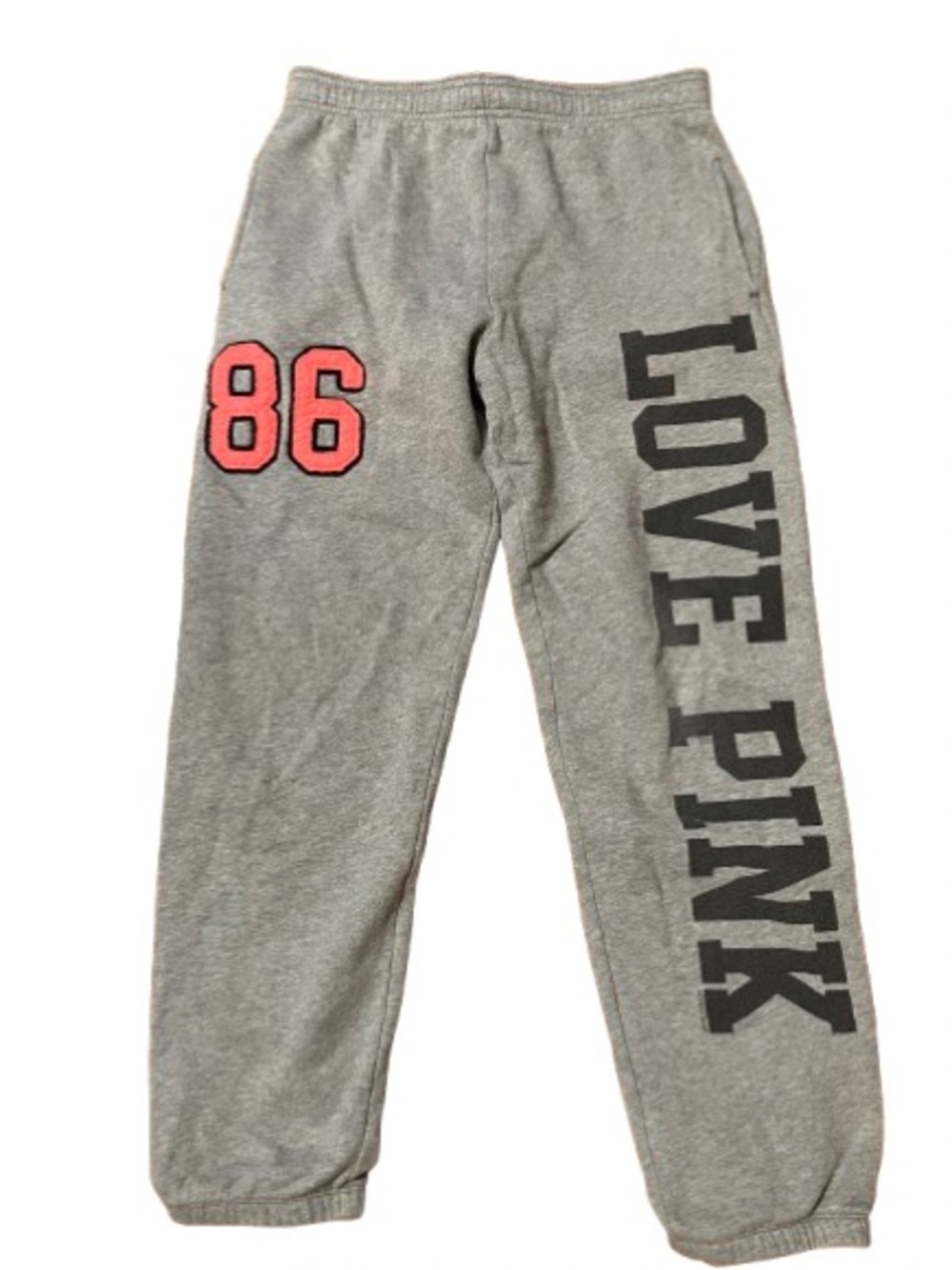 PINK Victoria's Secret Gray Sweatpants Joggers Embroidered '86' Patch Size Small